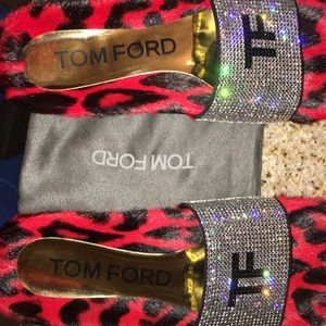 Tom Ford WWM Fur diamond Slides AUTHENTIC